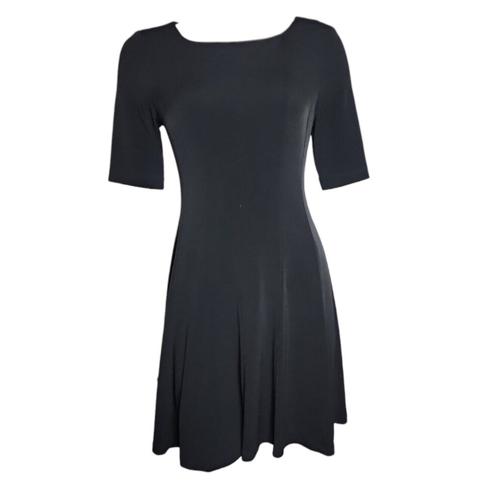 CONNECTED APPAREL‎ Petites Solid All Black Pullover Short Sleeve Dress Womens 6P